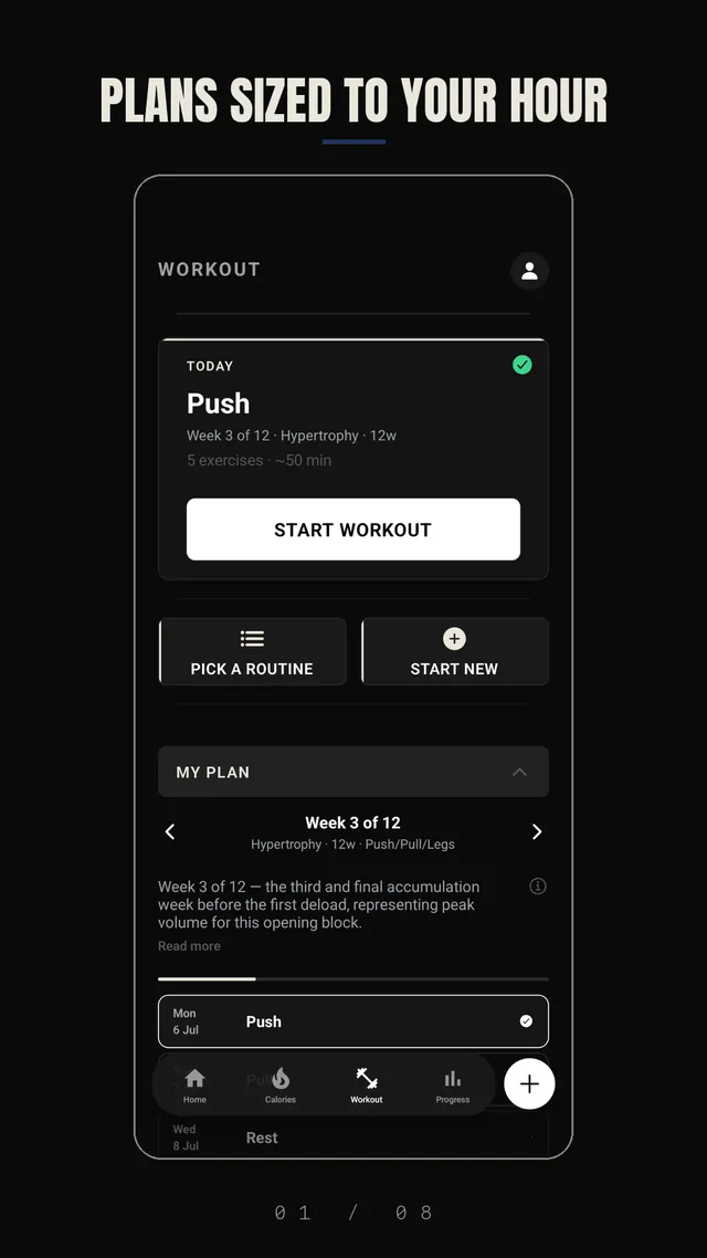 TRHD app — AI training plan sized to the time you have